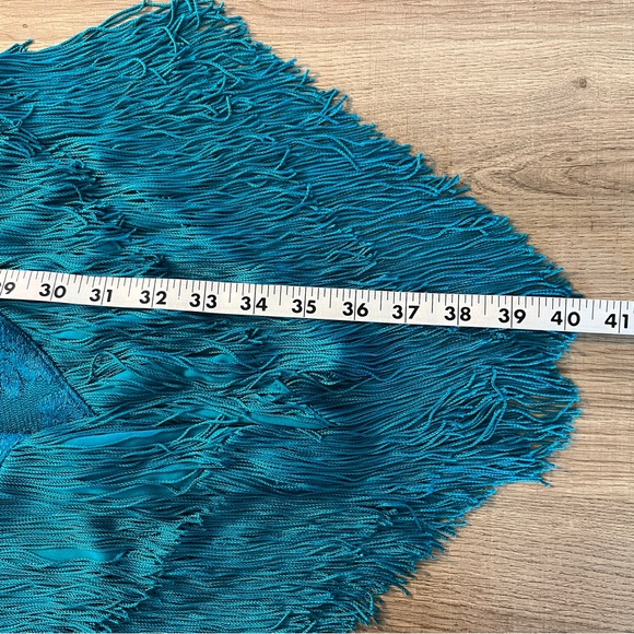 VTG Karen Okada For David Howard Climax Dress Size 3/4 Teal Floral Lace Fringe - Picture 13 of 13